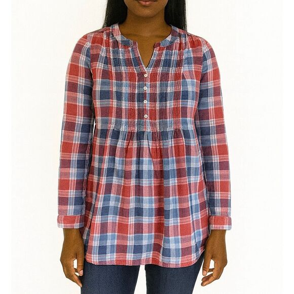 Coldwater Creek Tops - Coldwater creek pink plaid pintuck flannel popover blouse size small